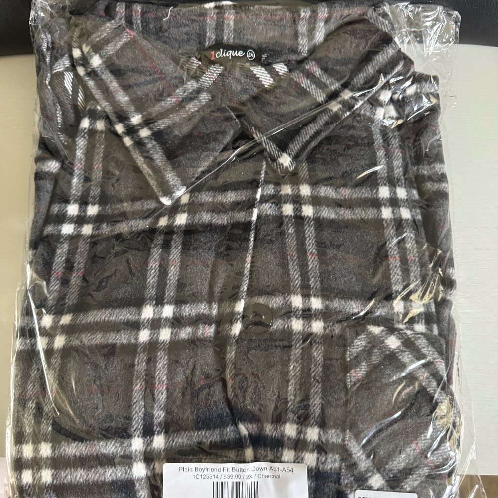 1 Clique Plaid Boyfriend Fit Button Down A51-A54